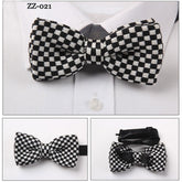 Men's Black With White Checkers Silk Knitted Bow Tie - Amedeo Exclusive